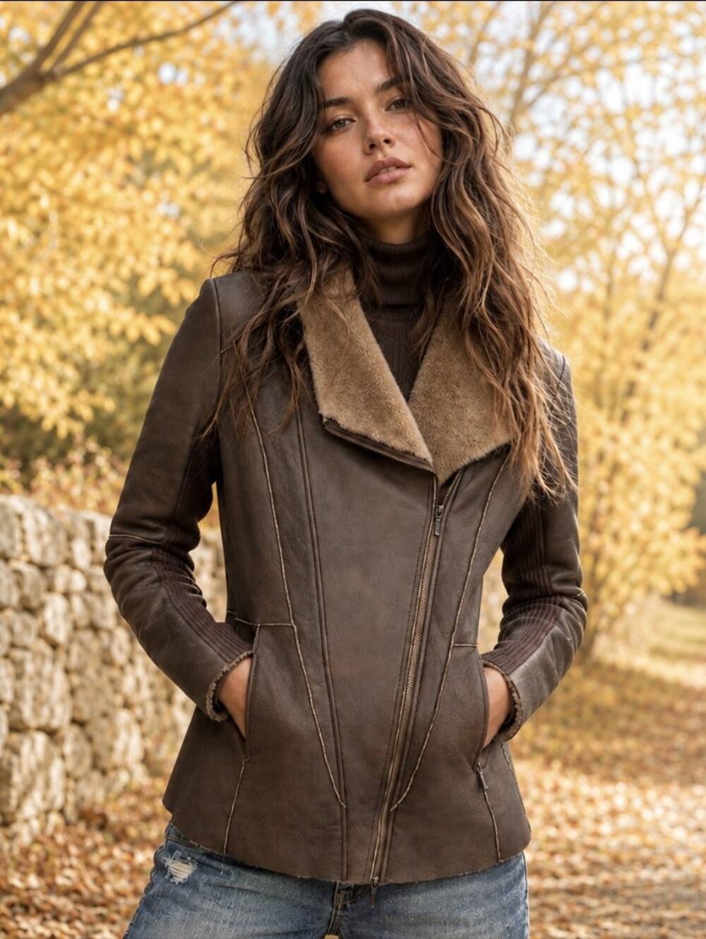 Emu Sheepskin Leather Jacket Coat Chocolate Brown Shearling Lined Full Zip Sz S